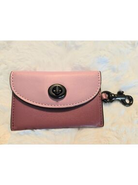 Coach Turnlock Flap Leather Card Case/Coin Case Pink Colorblock